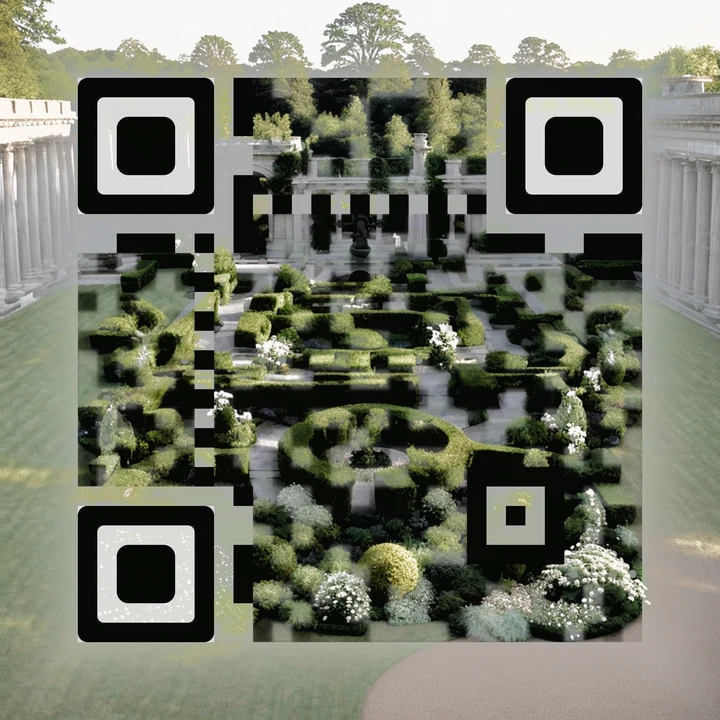 Garden Path: an AI art QR code in the Formal garden style